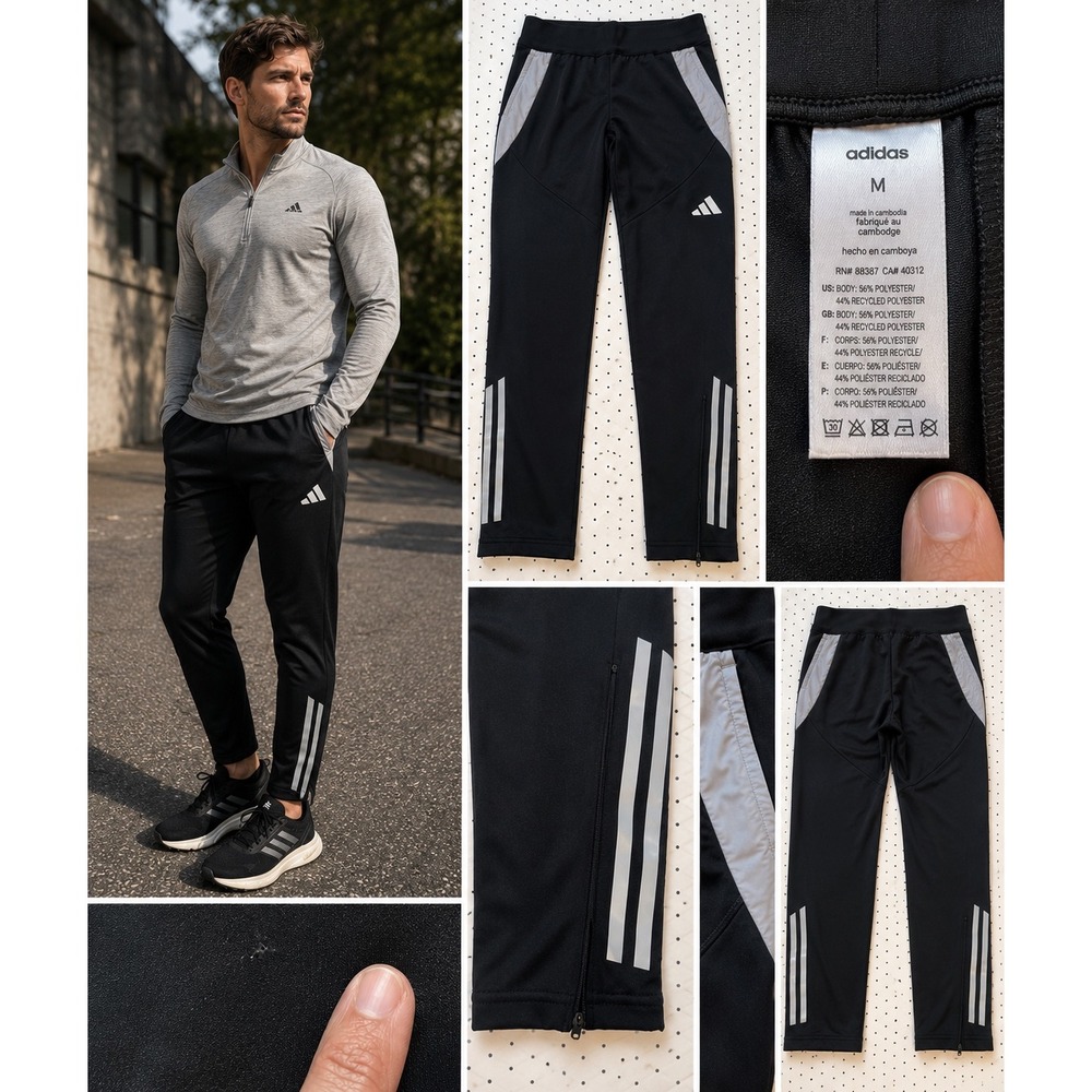 Adidas Mens Black Grey Tapered Ankle Zip Athletic Track Pants Joggers Size M